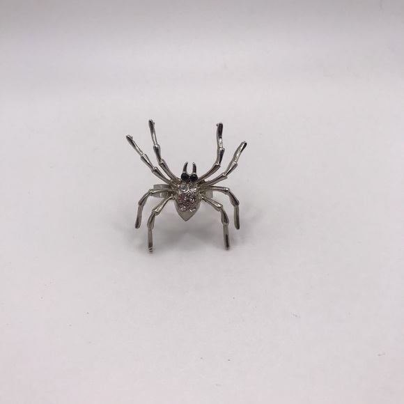 Spider Ring Adjustable Silver Tone Rhinestone Halloween Goth Jewelry - Picture 8 of 10